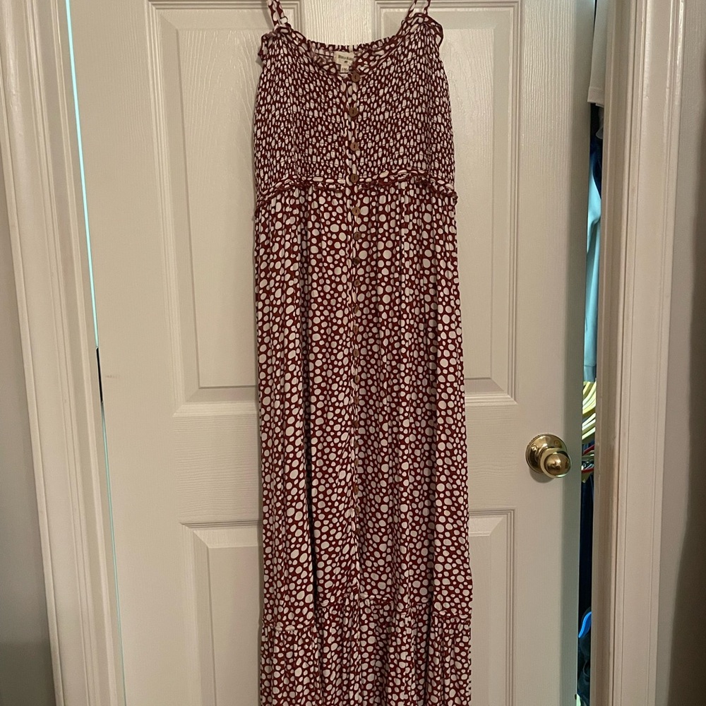 Cost Plus World Market Red and White Button-Up Dress